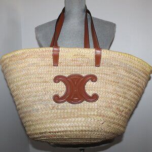 Celine Classic Panier Palm Leaves Triomphe Basket Bag Raffia Tote